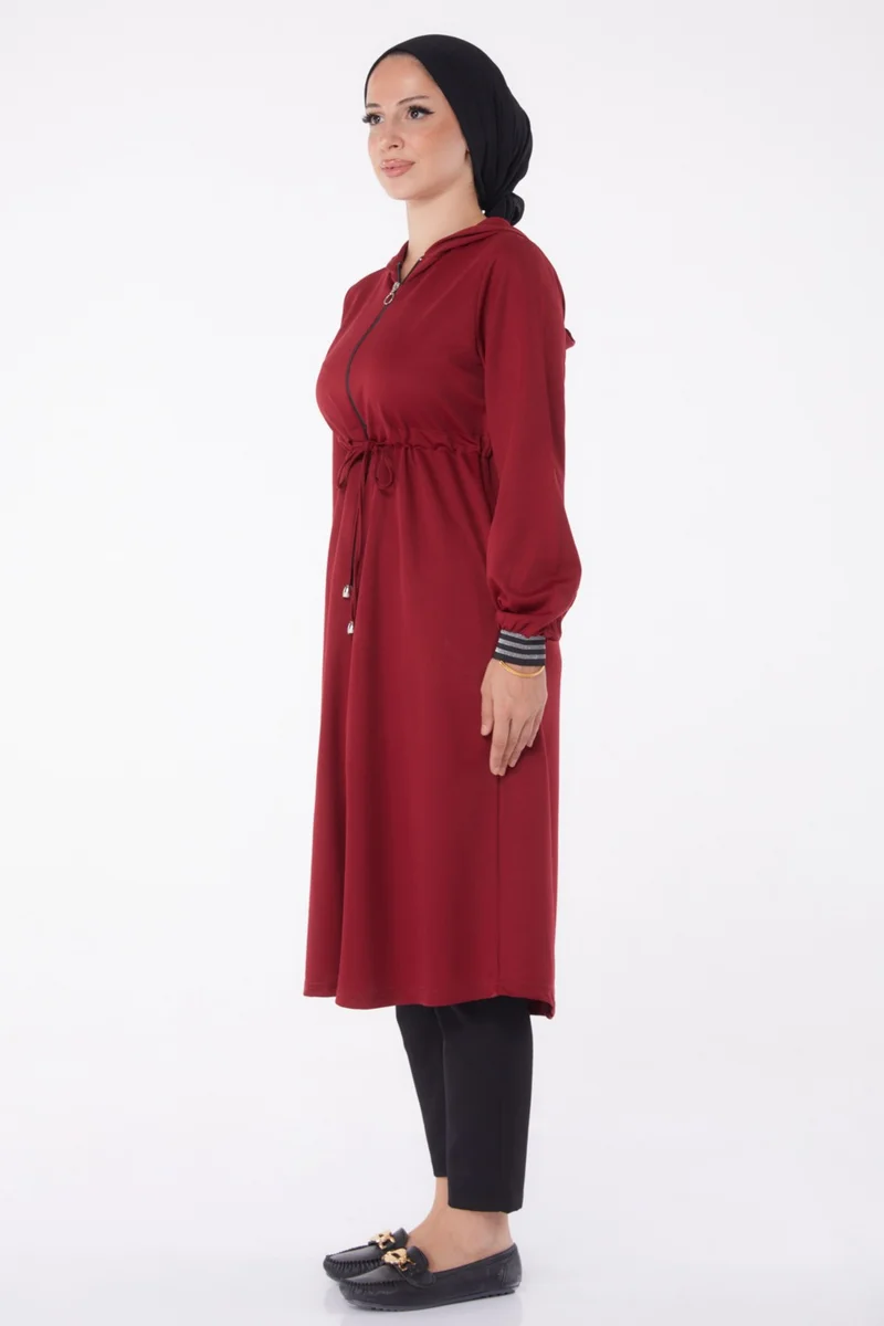 Tofisa Plain Hooded Collar Women's Claret Red Cape - 13050