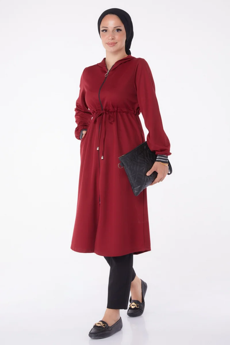Tofisa Plain Hooded Collar Women's Claret Red Cape - 13050