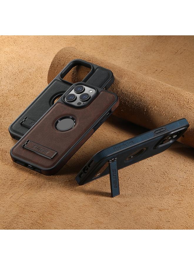 Suteni Case For iPhone 16 Pro Max G2 Magsafe Litchi Texture Leather Back Phone Case with Holder - Image 5