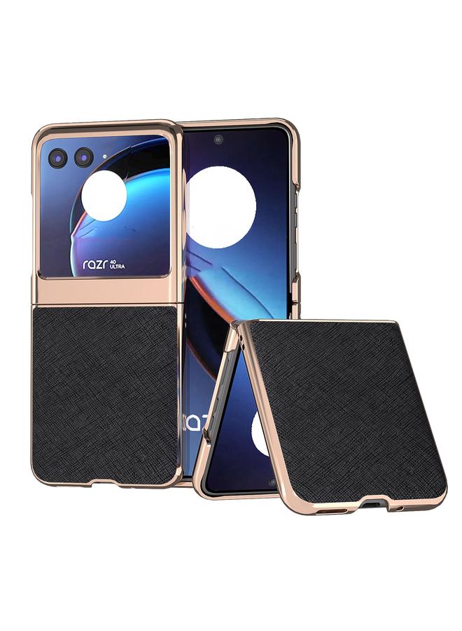 S-TOP Case For Motorola Razr 40 Ultra Nano Electroplating Cross Texture Genuine Leather Phone Case - Image 1
