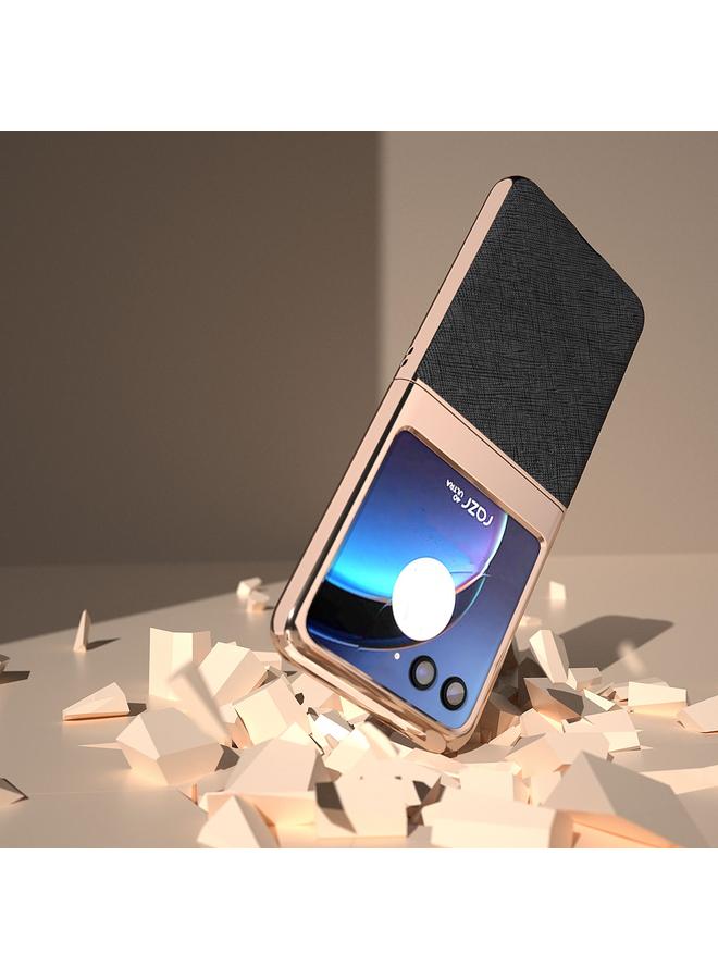 S-TOP Case For Motorola Razr 40 Ultra Nano Electroplating Cross Texture Genuine Leather Phone Case - Image 5