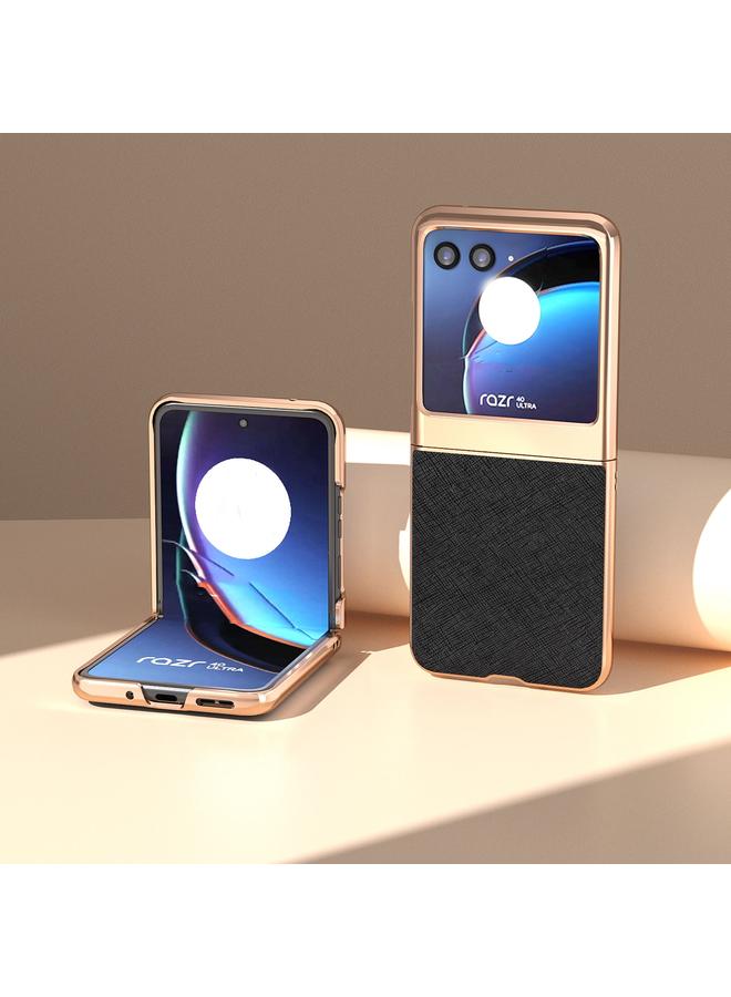 S-TOP Case For Motorola Razr 40 Ultra Nano Electroplating Cross Texture Genuine Leather Phone Case - Image 2