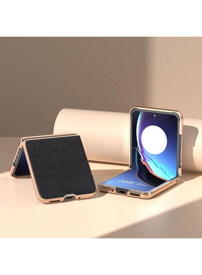 S-TOP Case For Motorola Razr 40 Ultra Nano Electroplating Cross Texture Genuine Leather Phone Case - Image 3