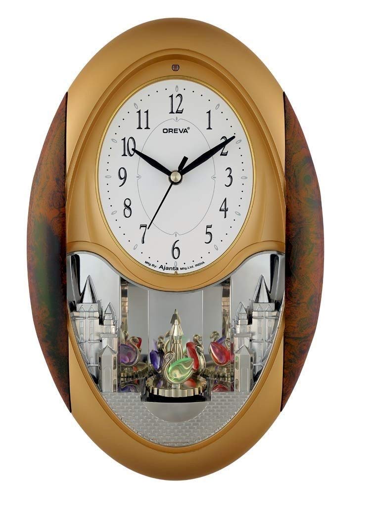 OREVA Plastic Rotating and Musical Pendulum Wall Clock (23.0 cm x 6.0 cm x 35.5 cm, AQ-2047) (Copper)-Analog - Image 3