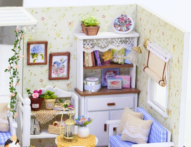 Ogrmar Wooden Dollhouse Miniatures DIY House Kit with Cover and Led LightCat Diary - Image 3