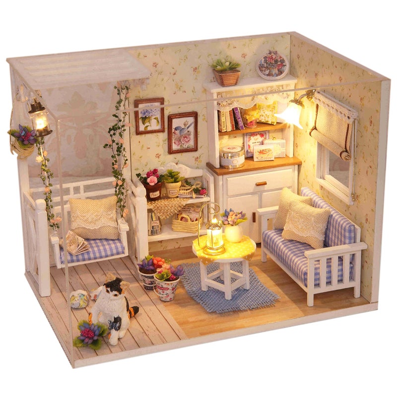 Ogrmar Wooden Dollhouse Miniatures DIY House Kit with Cover and Led LightCat Diary - Image 2