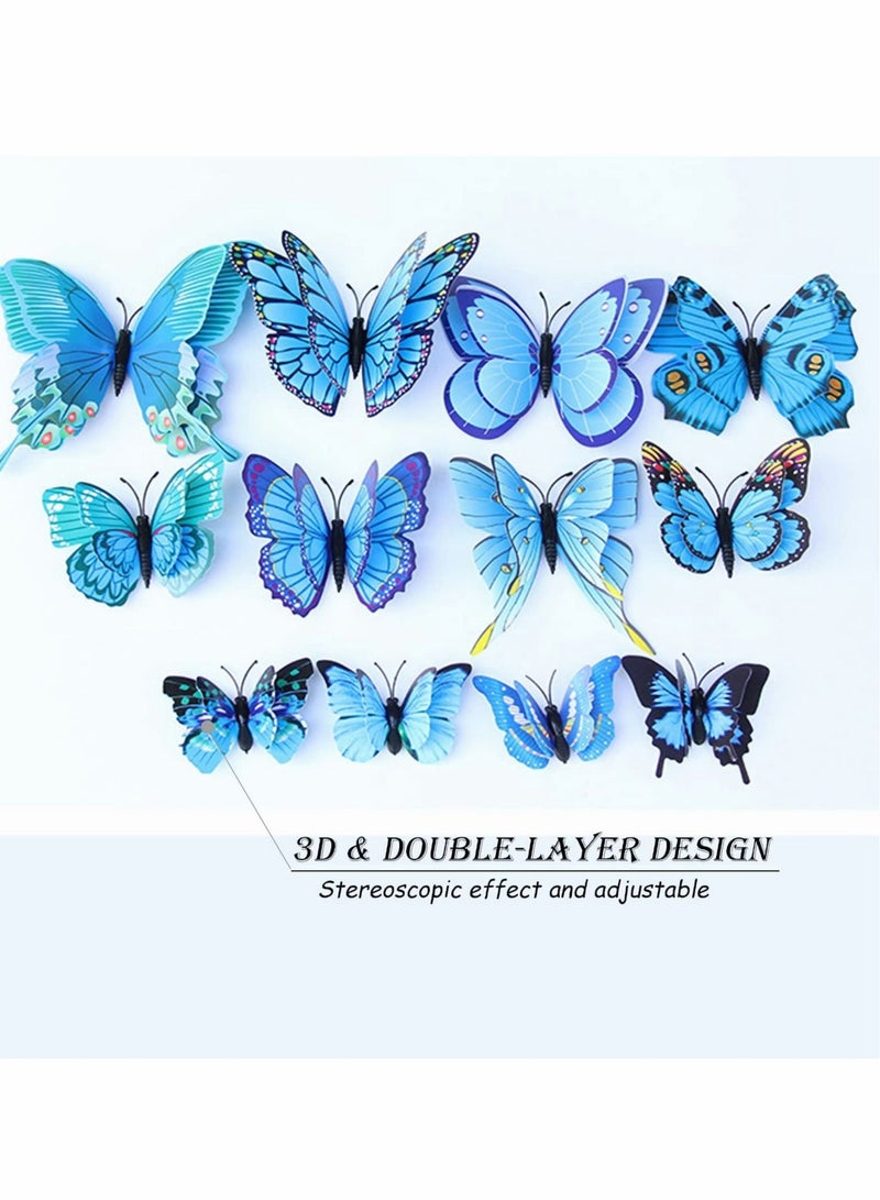 Captaintech Butterfly Wall Sticker, Magnetic 3D Butterfly Mural Decal, Removable Decorative Wall Sticker for Kids Room Bedroom Living Room Office Party Decoration (12pcs, Blue) - Image 3