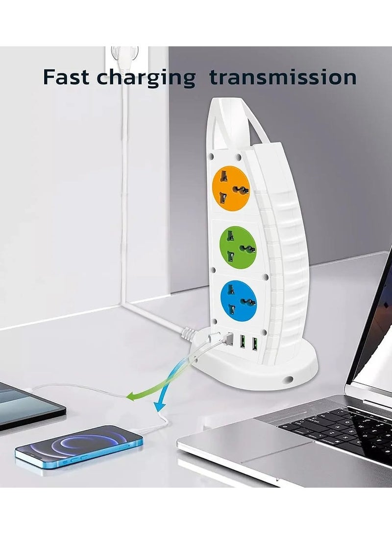 Ant Plus Ant Plus Electric 631 Mini Tower Extension Board with Universal Socket, USB Port and Type C Charging - 6 Sockets, 3 USB, 1 Type C, 250V, 2500W - White  - Image 2