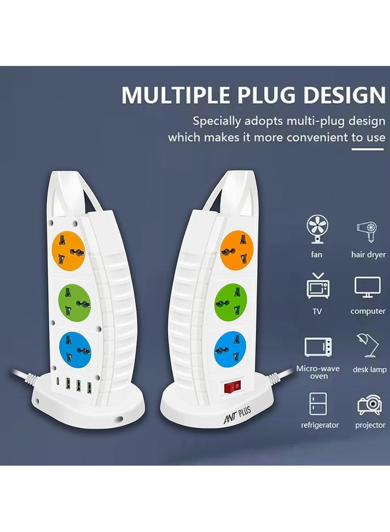 Ant Plus Ant Plus Electric 631 Mini Tower Extension Board with Universal Socket, USB Port and Type C Charging - 6 Sockets, 3 USB, 1 Type C, 250V, 2500W - White  - Image 4