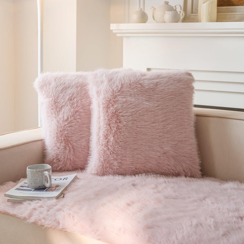 Neelvin Pink Faux Fur Cozy Fluffy Double-Sided Decorative Throw Pillow Covers 18x18 inch Set of 2 Velvet Pillowcase Cushion Case for Sofa Couch - Image 1