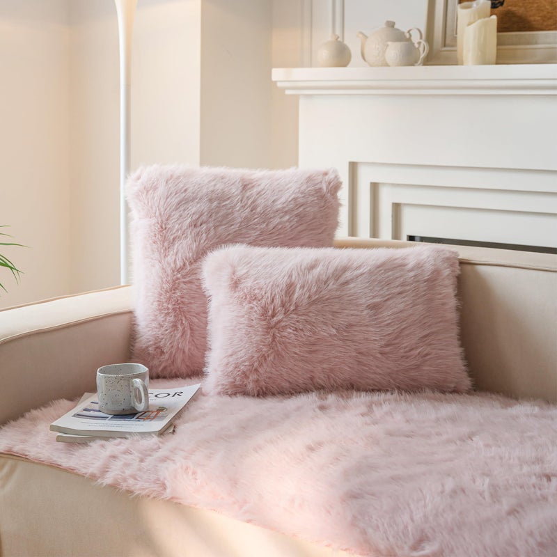 Neelvin Pink Faux Fur Cozy Fluffy Double-Sided Decorative Throw Pillow Covers 18x18 inch Set of 2 Velvet Pillowcase Cushion Case for Sofa Couch - Image 2