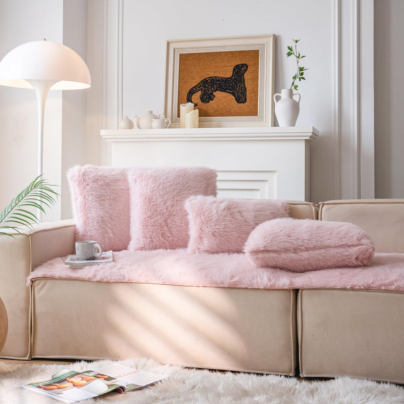 Neelvin Pink Faux Fur Cozy Fluffy Double-Sided Decorative Throw Pillow Covers 18x18 inch Set of 2 Velvet Pillowcase Cushion Case for Sofa Couch - Image 3