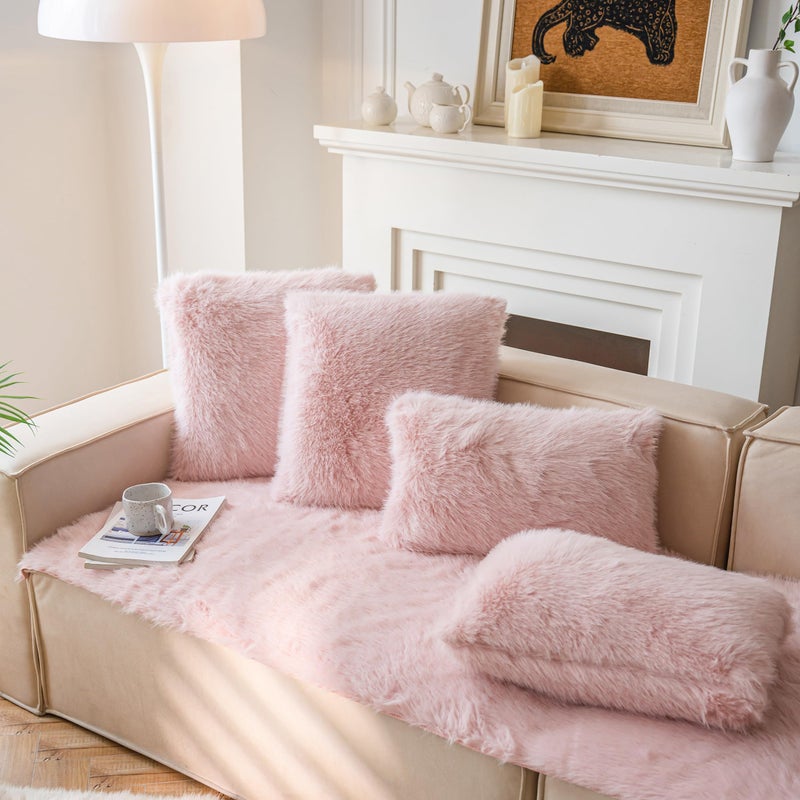 Neelvin Pink Faux Fur Cozy Fluffy Double-Sided Decorative Throw Pillow Covers 18x18 inch Set of 2 Velvet Pillowcase Cushion Case for Sofa Couch - Image 4