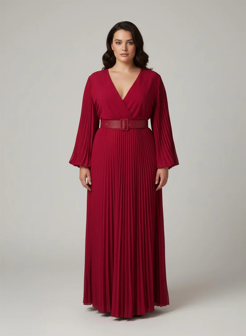 Ella Plus Belted Dress With Pleats