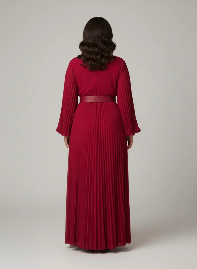 Ella Plus Belted Dress With Pleats