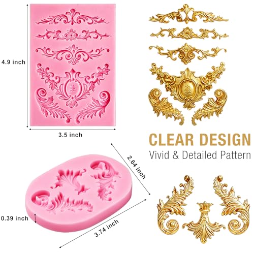AIMEIKI Silicone Fondant Molds, AIMEIKI 3 Pack 3D Baroque Fondant Molds Scroll Border Lace Silicone Molds Curlicues Gum Paste Candy Chocolate Molds for Birthday Wedding Party DIY Cake - Image 4