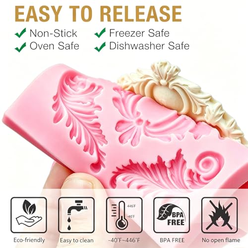 AIMEIKI Silicone Fondant Molds, AIMEIKI 3 Pack 3D Baroque Fondant Molds Scroll Border Lace Silicone Molds Curlicues Gum Paste Candy Chocolate Molds for Birthday Wedding Party DIY Cake - Image 5