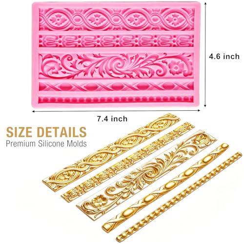 AIMEIKI Silicone Fondant Molds, AIMEIKI 3 Pack 3D Baroque Fondant Molds Scroll Border Lace Silicone Molds Curlicues Gum Paste Candy Chocolate Molds for Birthday Wedding Party DIY Cake - Image 3