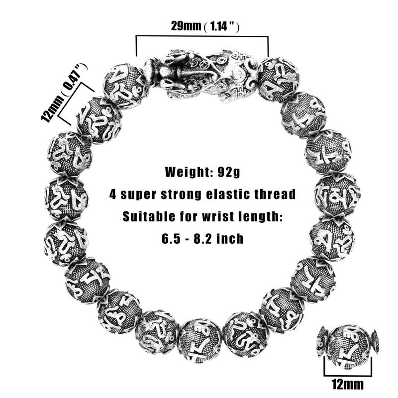 ZenBless Feng Shui Bracelet 12mm Beads Large Size Bracelet for Men Single Silver Pi Xiu Pi Yao Attract Wealth Health and Good Luck - Image 2