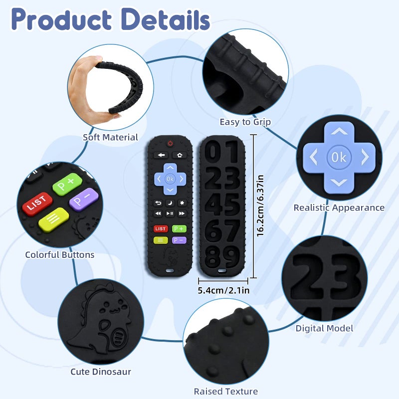 AiTuiTui Teething Relief Teethers Toys for Babies 3-6-12 Months Gifts, Food Grade Silicone Sensory Baby Remote Control Teether Bath Toy for Newborn Infant Boy Girl Autism Birthday Christmas Gift, Black - Image 3