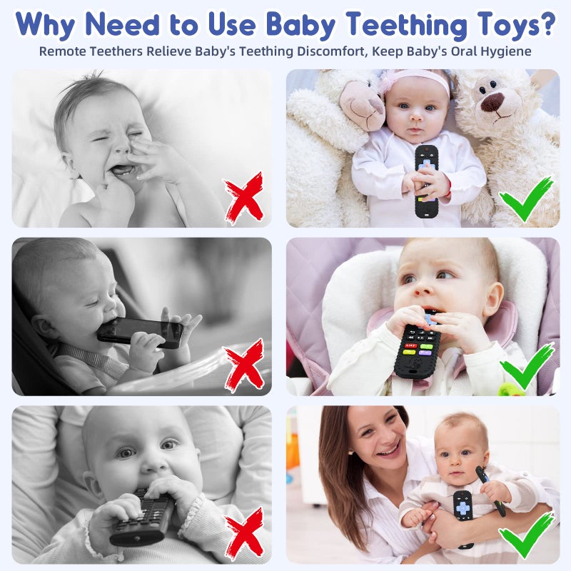 AiTuiTui Teething Relief Teethers Toys for Babies 3-6-12 Months Gifts, Food Grade Silicone Sensory Baby Remote Control Teether Bath Toy for Newborn Infant Boy Girl Autism Birthday Christmas Gift, Black - Image 5