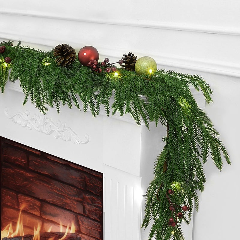 IPOOLTENG 6 Ft Artificial Norfolk Pine Garland, Real Touch Dense Faux Greenery Garland for Mantle, Table, Wall, Indoor & Outdoor Christmas Decorations (Excluding Lights) - Image 1