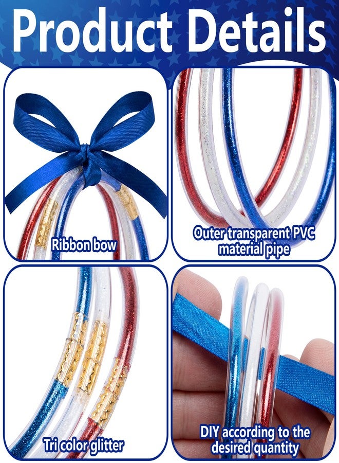 RunNico 60 Pcs Independence Day Jelly Bangles, 4th of July Glitter Bracelets with Bowknot, Red White Blue Jelly Bangles for Patriotic Themed Party Favors Costume Memorial Day Accessories - Image 3