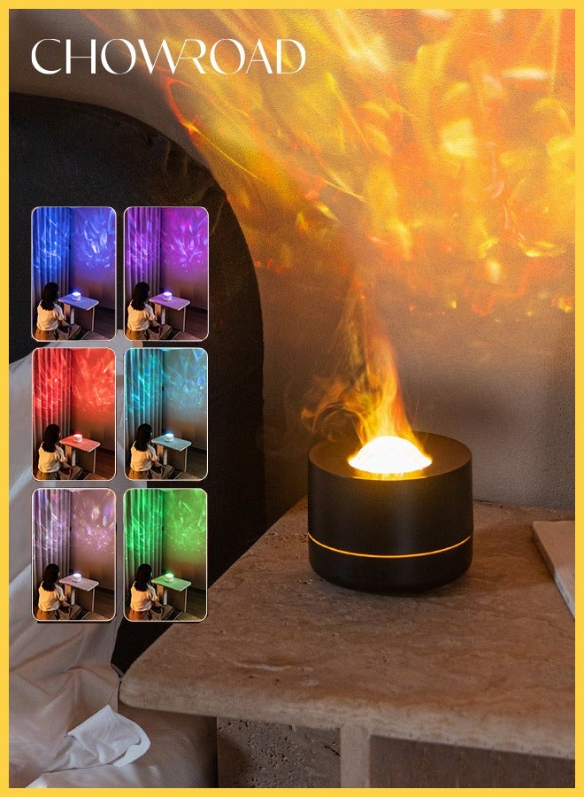 CHOWROAD New floodlight aroma diffuser humidifier, six-color changing flame essential oil aroma diffuser humidifier, USB charging, black - Image 1