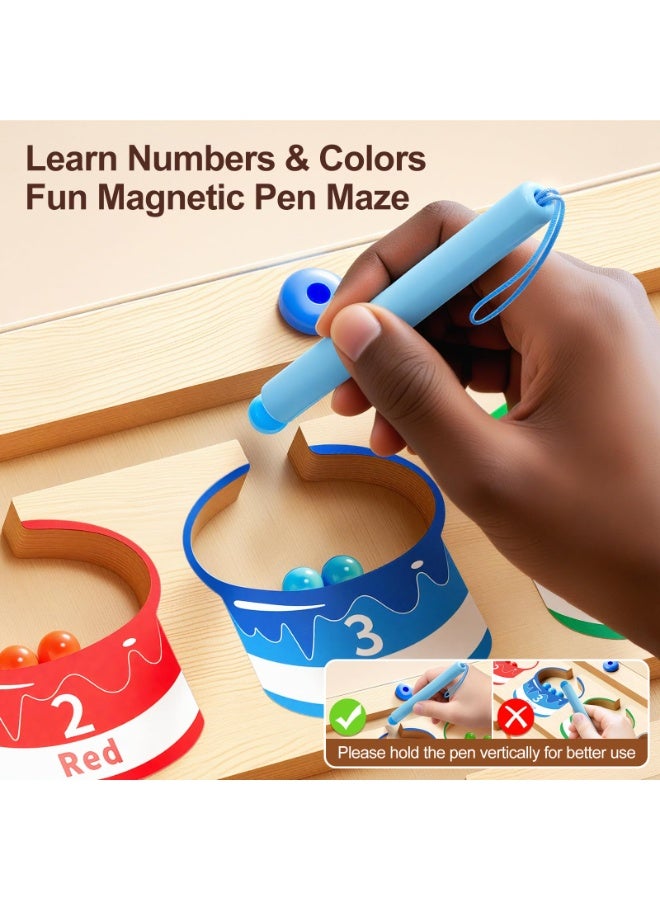 عام متاهة مغناطيسية للألوان والأرقام - ألعاب مونتيسوري للأعمار 3-4-5 سنوات، لوح ألغاز خشبي تعليمي للتعلم قبل المدرسي، لعبة لتنمية المهارات الحركية الدقيقة للأطفال الصغار، ألعاب مطابقة العد للأولاد والبن - Image 5