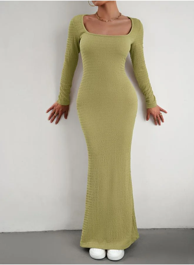 تايك تو Square Neck Textured Knit Bodycon Maxi Dress by Styli