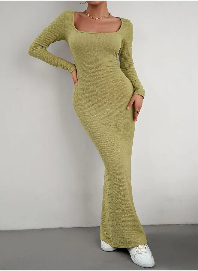 تايك تو Square Neck Textured Knit Bodycon Maxi Dress by Styli