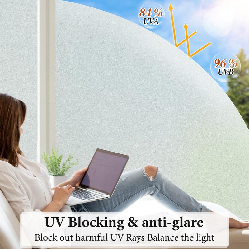 DUOFIRE Window Privacy Film Natural Frosted Glass Window Film Static Cling No Glue Anti-UV Window Cling Privacy Film Non Adhesive for Office Meeting Room Bathroom Living Room 17.4in. x 78.7in. S001 - Image 2