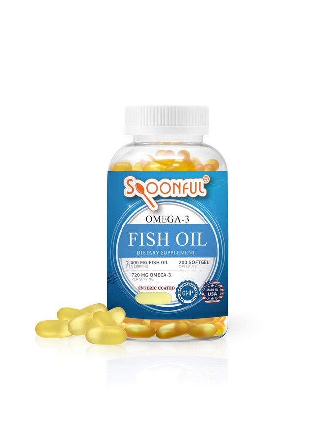 Spoonful زيت السمك أوميغا 3 المغلف معوي 2400 ملغ، 200 كبسولة، بدون تجشؤ، كبسولات هلامية سريعة الإطلاق، صنع في الولايات المتحدة، معتمد من NSF - Image 1