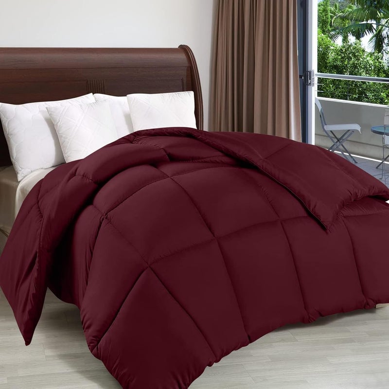 Bed Comforter with Lightweight & Soft Down Alternative | Reversible Cooling Comforter for bedding Duvet Inserts for All Seasons with Washable Microfiber Quilt (Burgundy, 220 x 240cm) - Image 1