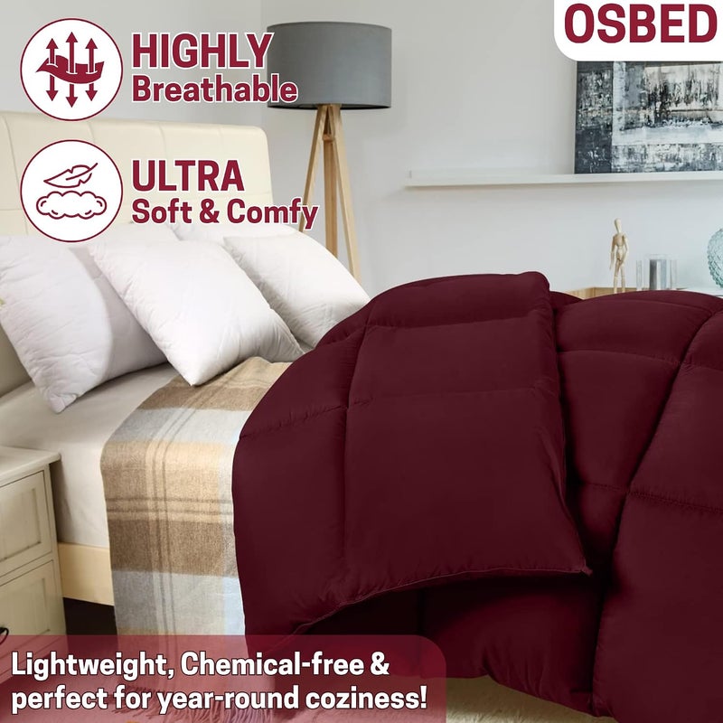 Bed Comforter with Lightweight & Soft Down Alternative | Reversible Cooling Comforter for bedding Duvet Inserts for All Seasons with Washable Microfiber Quilt (Burgundy, 220 x 240cm) - Image 3