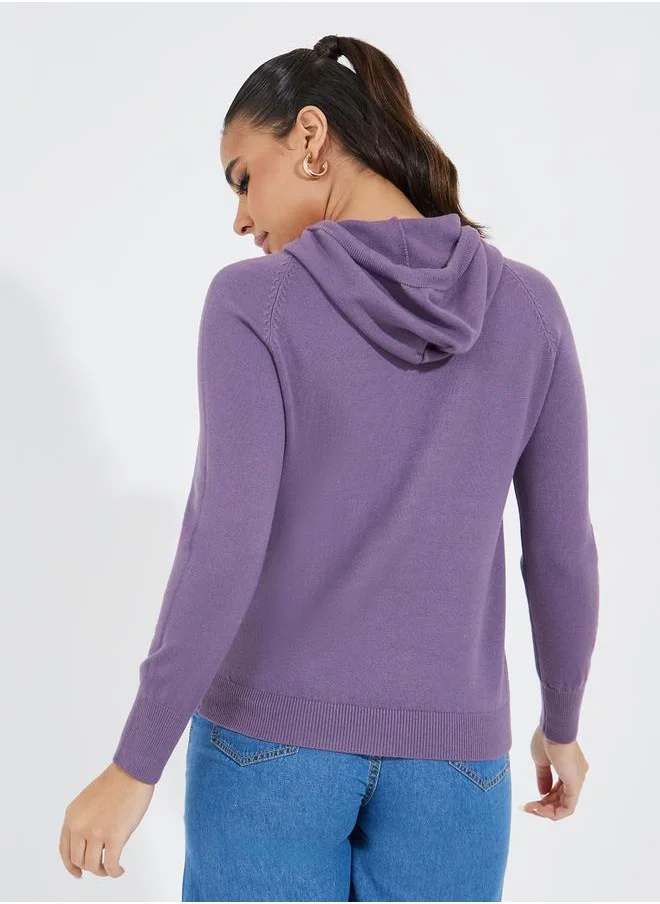 Styli Solid Knit Sweater with Hood