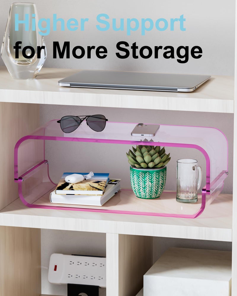 ERGO COLLECT Acrylic Dual Monitor Stand Riser 2 Tier, Modular Laptop Stand for Desk, Multifunctional Desktop Organizer Shelf for PC, iMac, Printer, Detachable Monitor Stand for Office or Home, Pink - Image 4