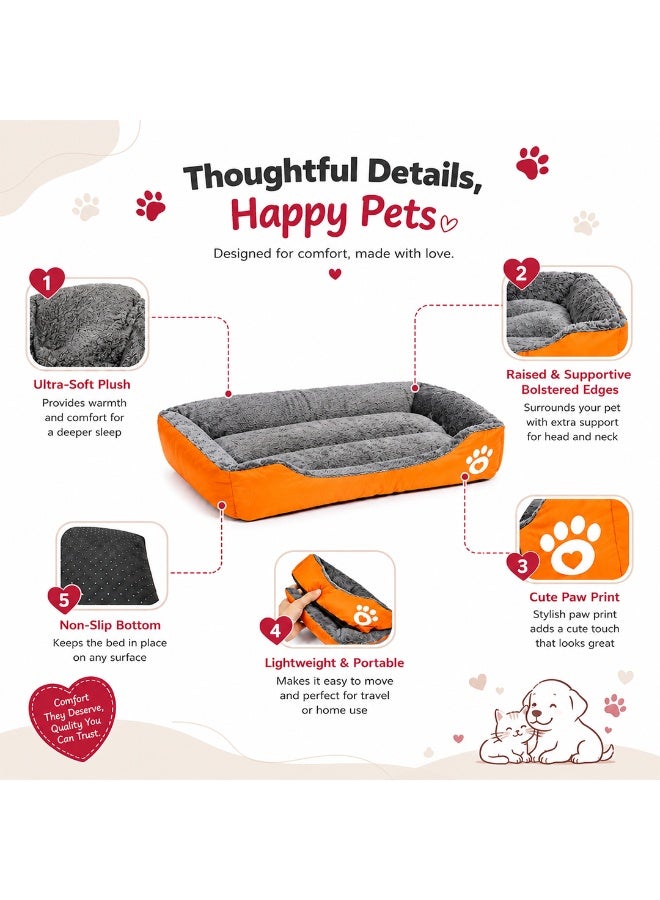 NNC PETS Pet cushion for dogs and Cats, Soft Plush pet bed with Raised sides, Low entry, and Warm, 73 cm sleeping mat with Non-slip, Comfortable, Head & Neck Support, and Breathable (Orange) - Image 5