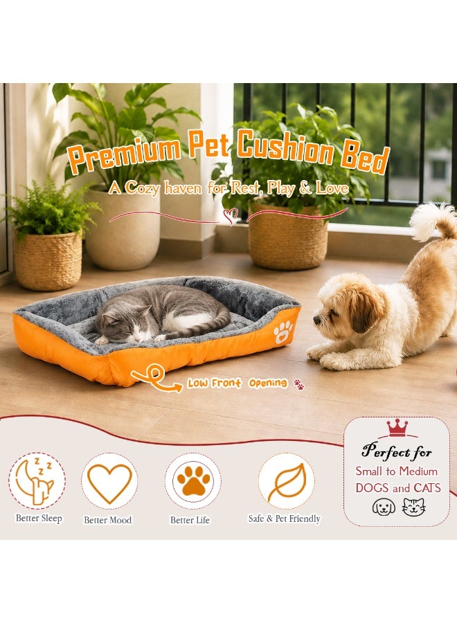 NNC PETS Pet cushion for dogs and Cats, Soft Plush pet bed with Raised sides, Low entry, and Warm, 73 cm sleeping mat with Non-slip, Comfortable, Head & Neck Support, and Breathable (Orange) - Image 3