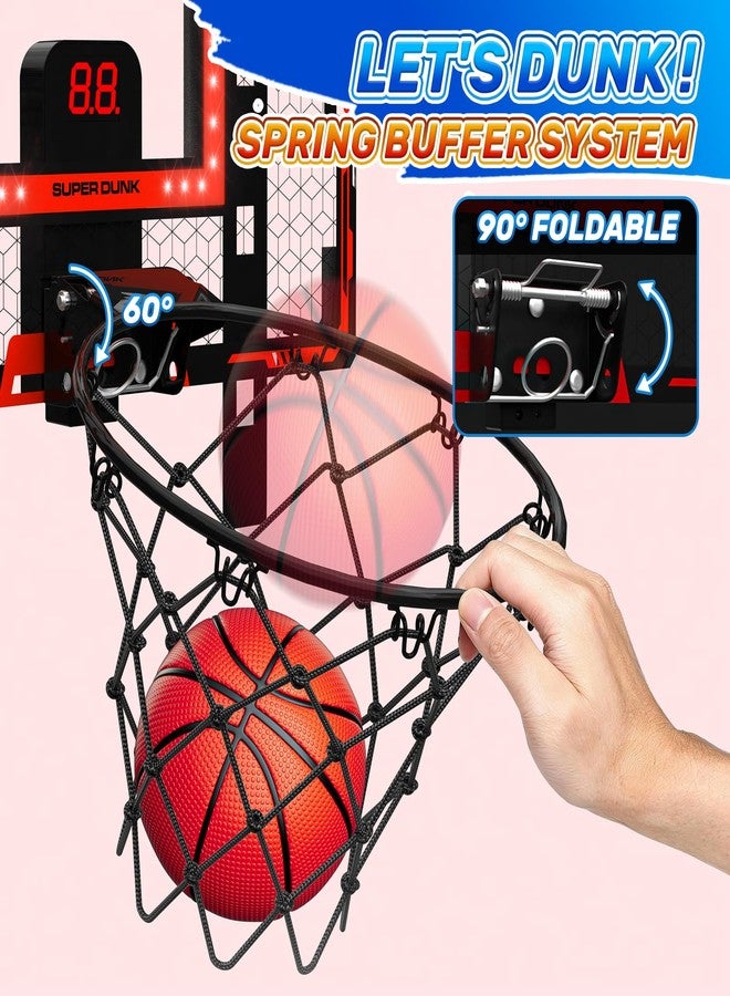 جيجيلي طوق كرة سلة داخلي للأطفال، طوق كرة سلة قابل لتعديل الارتفاع يُعلق فوق الباب مع إضاءة LED/لوحة تسجيل/3 كرات، طوق كرة سلة صغير، هدايا عيد الفصح وأعياد الميلاد للأولاد والبنات من عمر 4 إلى 12 سنة فما فوق - Image 4