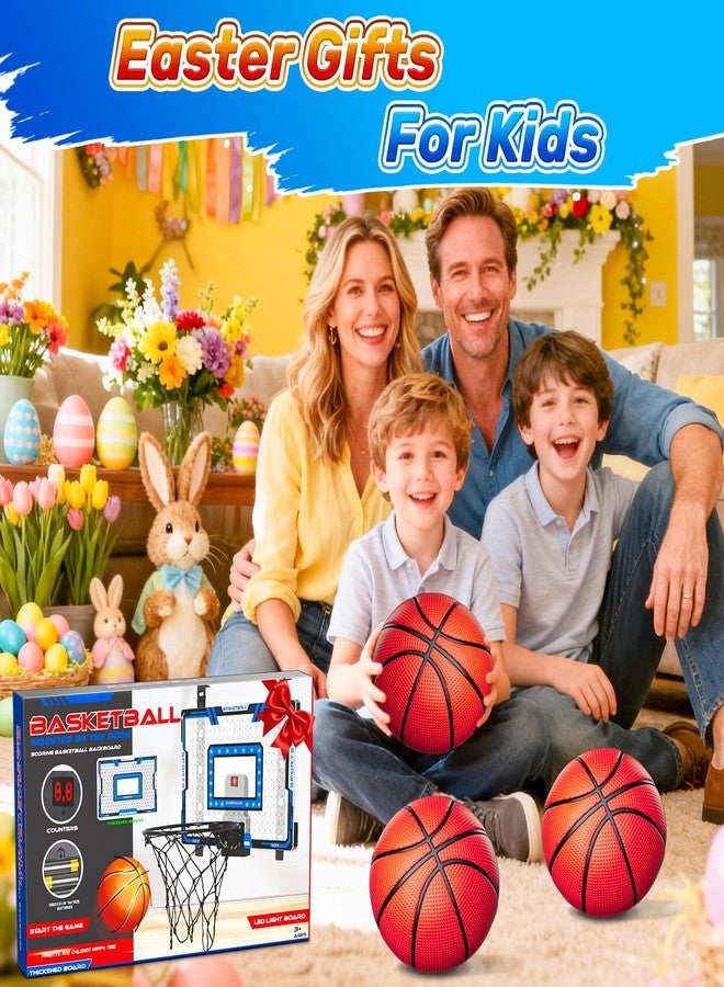 جيجيلي طوق كرة سلة داخلي للأطفال، طوق كرة سلة قابل لتعديل الارتفاع يُعلق فوق الباب مع إضاءة LED/لوحة تسجيل/3 كرات، طوق كرة سلة صغير، هدايا عيد الفصح وأعياد الميلاد للأولاد والبنات من عمر 4 إلى 12 سنة فما فوق - Image 2