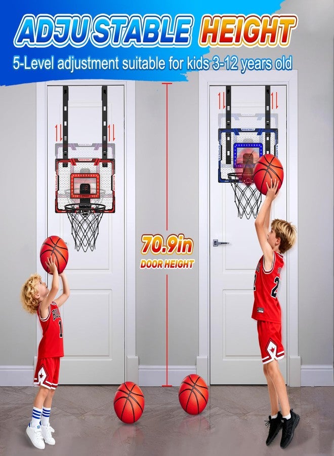 جيجيلي طوق كرة سلة داخلي للأطفال، طوق كرة سلة قابل لتعديل الارتفاع يُعلق فوق الباب مع إضاءة LED/لوحة تسجيل/3 كرات، طوق كرة سلة صغير، هدايا عيد الفصح وأعياد الميلاد للأولاد والبنات من عمر 4 إلى 12 سنة فما فوق - Image 3