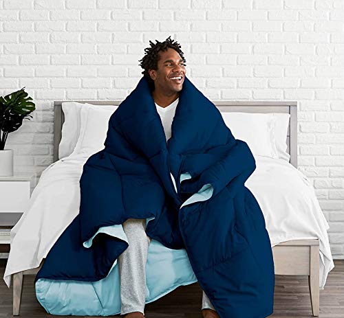 Homespun Soft Microfibre Comforter Blanket Lightweight Reversible Quilt Duvet All Weather, Double Bed, Light Blue and Navy Blue Color - Image 2
