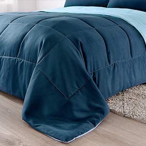 Homespun Soft Microfibre Comforter Blanket Lightweight Reversible Quilt Duvet All Weather, Double Bed, Light Blue and Navy Blue Color - Image 5