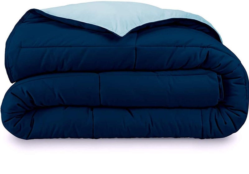 Homespun Soft Microfibre Comforter Blanket Lightweight Reversible Quilt Duvet All Weather, Double Bed, Light Blue and Navy Blue Color - Image 4