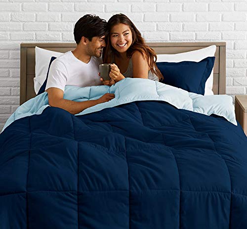 Homespun Soft Microfibre Comforter Blanket Lightweight Reversible Quilt Duvet All Weather, Double Bed, Light Blue and Navy Blue Color - Image 3