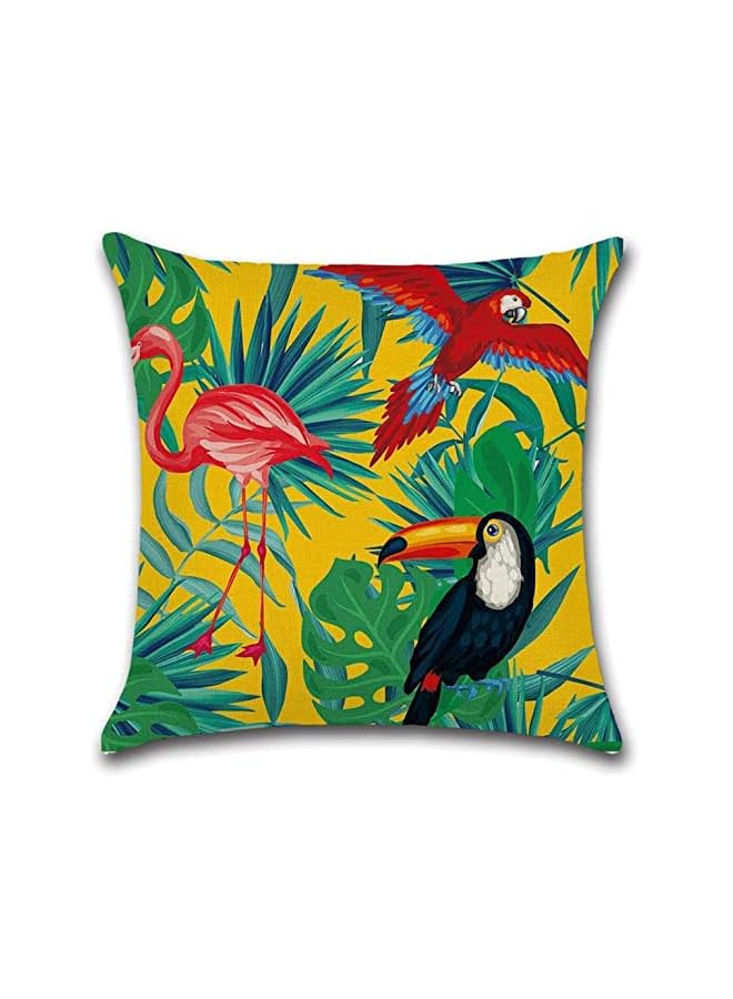 Zaboon Throw Pillow Covers Green Cushion Covers Leaf Tropical Linen Pillow Covers With Flamingo Pack Of 4 Square Jungle Throw Pillowcase For Sofa Couch Bedroom Outdoor Cushions 45 Cm X 45 Cm - Image 3