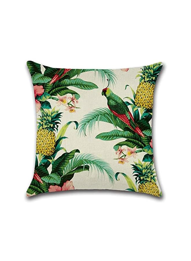 Zaboon Throw Pillow Covers Green Cushion Covers Leaf Tropical Linen Pillow Covers With Flamingo Pack Of 4 Square Jungle Throw Pillowcase For Sofa Couch Bedroom Outdoor Cushions 45 Cm X 45 Cm - Image 4