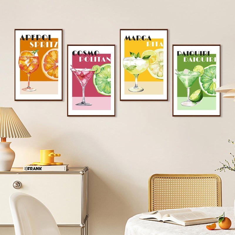 Okarina 4 Pack Paint by Numbers Kit for Adults with Frame Cocktail, Framed Paint by Number for Adults Beginner with Wooden Easel, Cocktail DIY Painting by Numbers Canvas Framed for Home Decor 8 x 12 Inch - Image 3