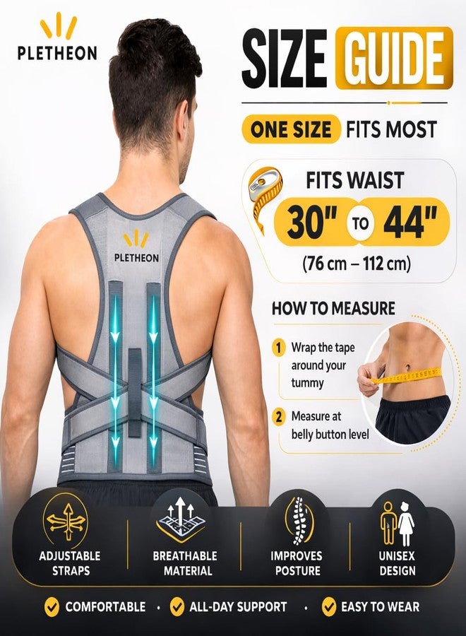 PLETHEON Adjustable Posture Corrector Belt | Shoulder & Clavicle Support Brace | Upper Back Alignment | Fit From 30 to 44 Inch Tummy - Image 2